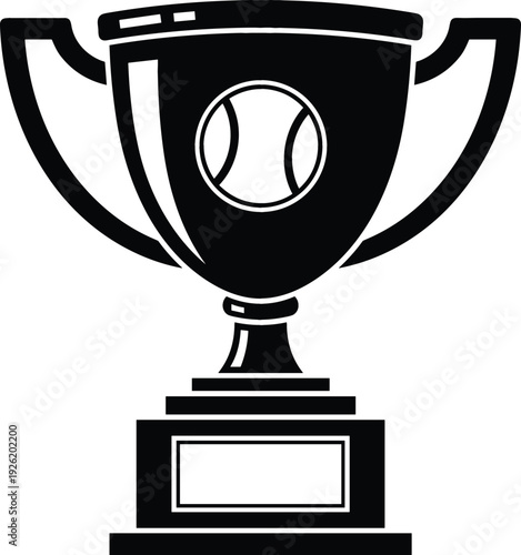 Sports Trophy Cup Icon with Baseball Emblem in Silhouette Style Vector Illustration for Championship, Tournament and Winner Award Design