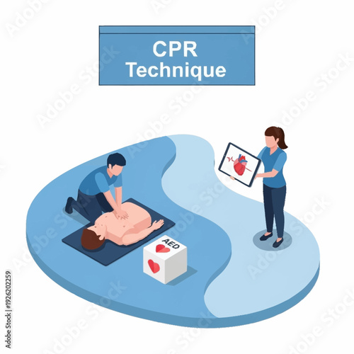 CPR Technique Illustration with Rescuer and Instructor.