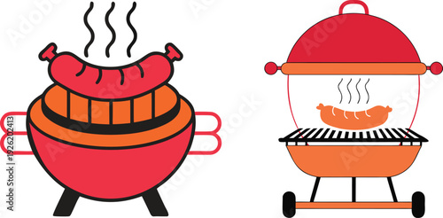 Barbecue Grill Sausage Cooking Vector Icon