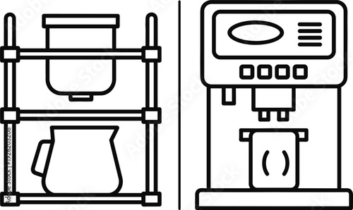 Coffee Maker and Espresso Machine Icon Set in Outline Style Vector Illustration for Kitchen Appliance and Cafe Equipment Design