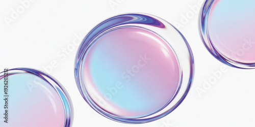 Abstract 3D Iridescent Glass Spheres with Holographic Gradient Colors and Fluid Transparency for Modern Web Backgrounds, Tech UI Designs, and Creative Digital Art