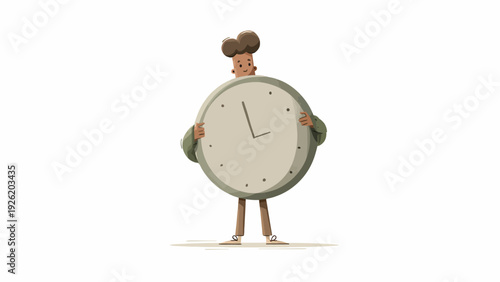 A stylized illustration of a person holding a large clock, symbolizing time management and the passage of time