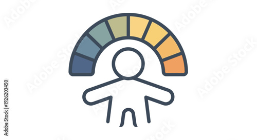 Conceptual icon illustrating an individual's emotional spectrum, mental health assessment, or personal well-being level with a vibrant, gradient progress meter