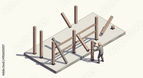 Construction Site with Workers Building Structure.