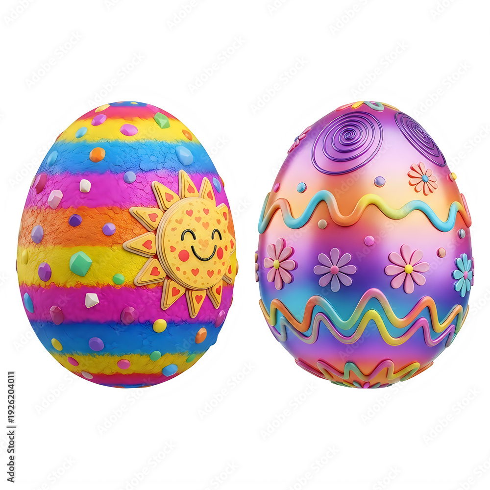 Fototapeta premium Colorful psychedelic easter egg design with vibrant tie-dye patterns isolated on a transparent background