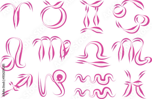 pink colorful creative hand drawn astrology symbols
