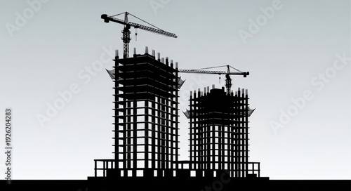 Construction Site with Scaffolding and Cranes.