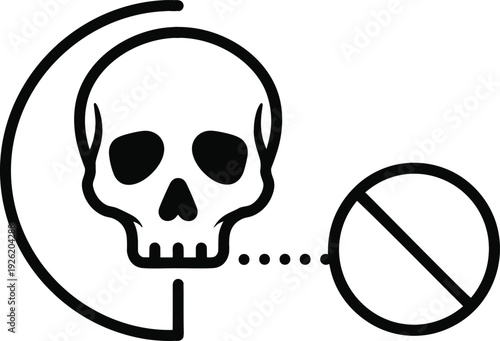 Poison Warning Skull Icon with Prohibition Sign in Outline Style Vector Illustration for Toxic Hazard Safety and Dangerous Substance Labels
