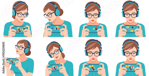 Woman playing puzzle game on mobile phone