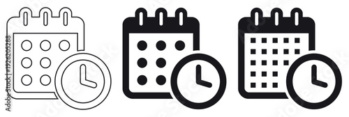Calendar and clock schedule planning vector icon set for appointment and time management tasks