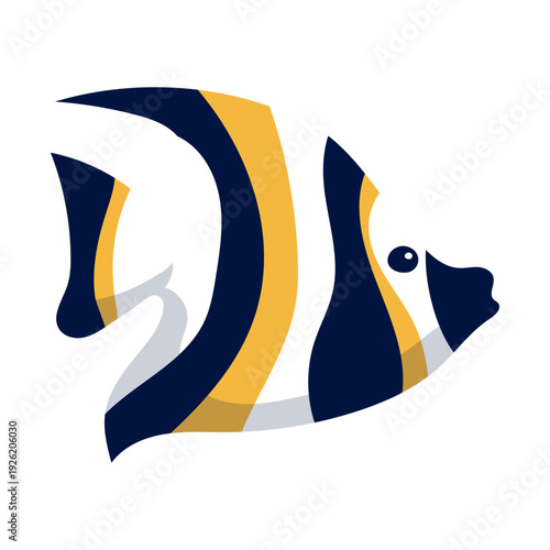 Moorish Idol Tropical Marine Fish in Flat Reef Illustration