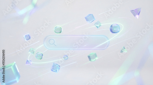 Search Frame with Floating Geometric Shapes Technology and AI Concept