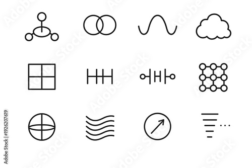 Quantum Computing Icons. Quantum computing abstract backgrounds. Line outline icon set of quantum computing