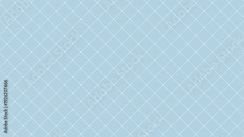 Vector blue repeat pattern with editable white dashed line grid. Minimalist stitched diamond background for textile, apparel, and graphic design.