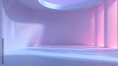 Minimalist Abstract Architectural Background with Pastel Purple and Pink Gradient, Soft Light, and Shadows