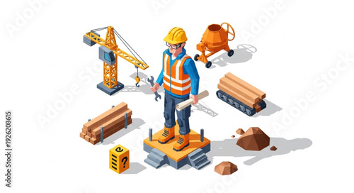 Construction Worker with Building Materials.