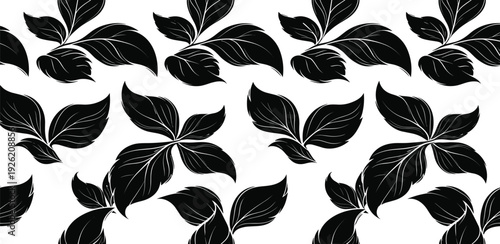 Black leaves pattern illustration on a clean white background from a top view