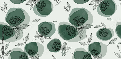 A serene illustration of green citrus fruits and leaves from a direct overhead viewpoint