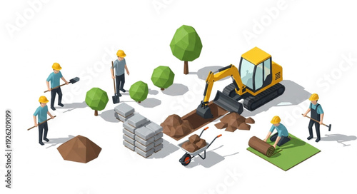 Construction Workers Building New Site.