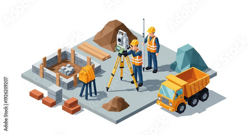 Construction Workers Building Site Scene.