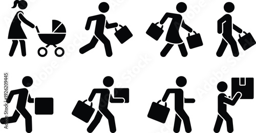 Diverse group of people carrying various items and equipment