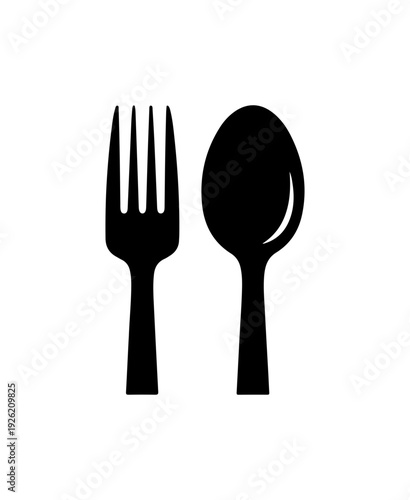 Simple black fork and spoon icon for restaurant menus