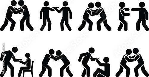 Illustrations of various self-defense techniques and situations