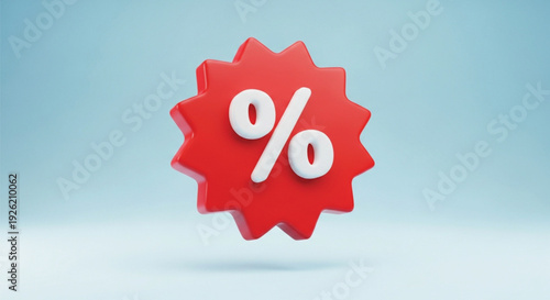 Red, star-shaped badge with a white percentage symbol, centered on a light blue background. The image conveys a sense of promotion or discount.
