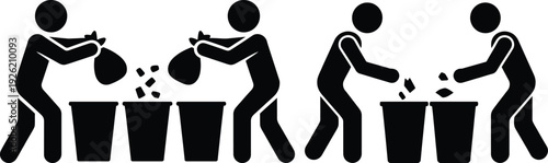 People working together to sort and recycle waste into different bins