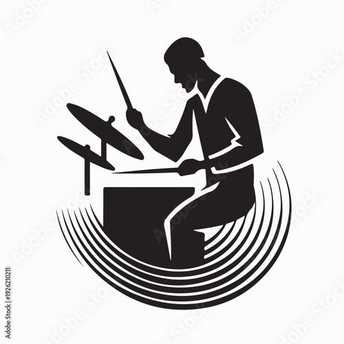 Minimalist Male Drummer Music Logo Vector on White Background