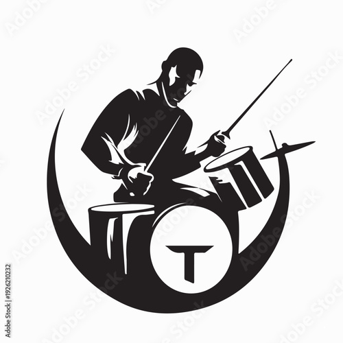 Man Playing Drum Kit Logo Design Vector On White Background