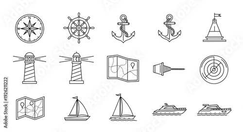Collection of nautical themed hand drawn illustrations and sketches.