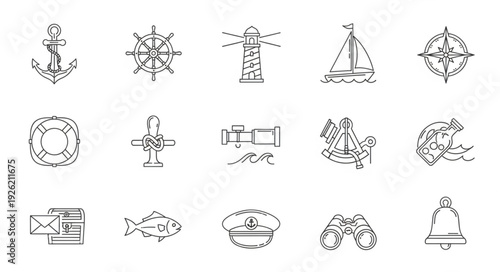 Nautical themed illustrations featuring various maritime symbols and elements.