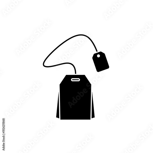 flat vector silhouette icon of tea bag with string and tag
