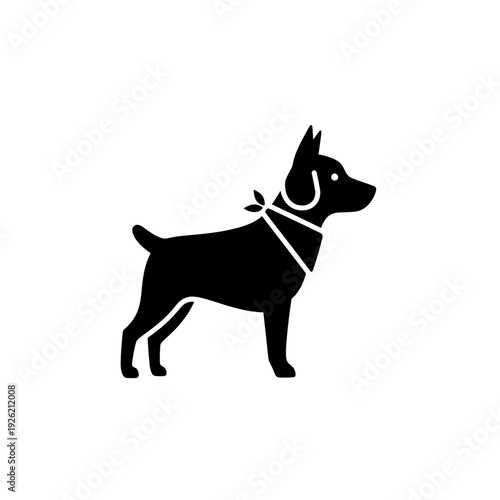 flat black solid icon of dog with bandana collar, minimal detail