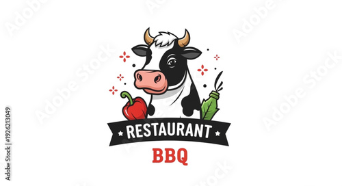 Cow Logo for Restaurant BBQ.