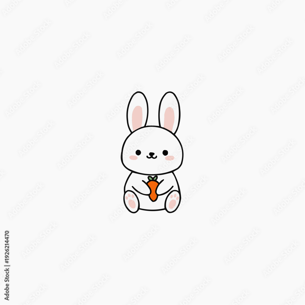 Obraz premium Cute white bunny holding carrot with adorable expression