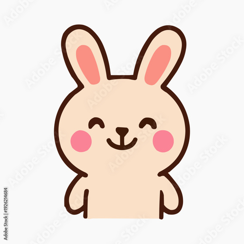 Cute cartoon bunny with rosy cheeks and smiling face