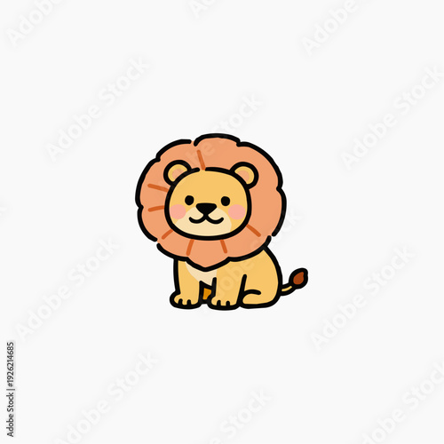 Cute lion with big mane and rosy cheeks sitting down