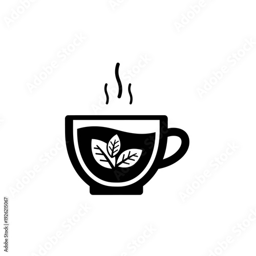 vector silhouette icon of herbal tea leaves in cup