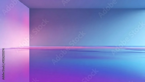 Wallpaper Mural An ethereal, minimalist, empty room with reflections in vibrant neon pink and blue lighting, creating a futuristic ambiance Torontodigital.ca