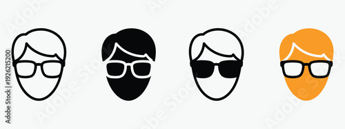Sunglasses Icon, Vector Illustration of Male Avatar with Large Sunglasses, Editable Graphics Representing User Profile, Character Depiction