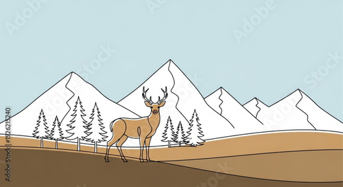 Deer Standing in Mountain Landscape.