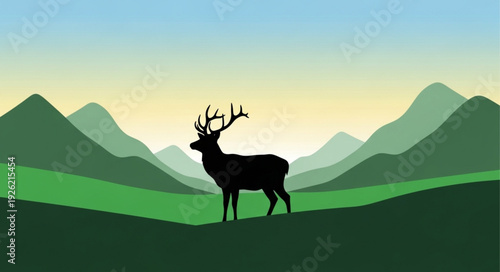 Deer Standing on Mountain Hill.