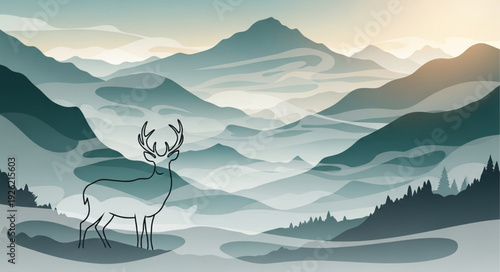 Deer Standing on Mountain Landscape.