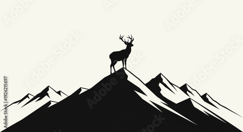Deer Standing on Mountain Peak.