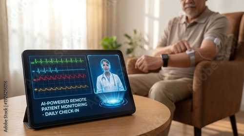 Remote patient monitoring with doctor consultation on tablet screen for healthcare