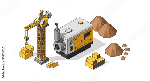 Crane and Construction Equipment Illustration.