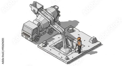 Crane Truck Construction Site Worker.