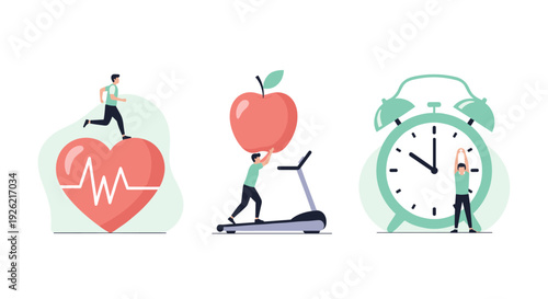 Healthy lifestyle concept with fitness exercise healthy food and time management for well being and active life